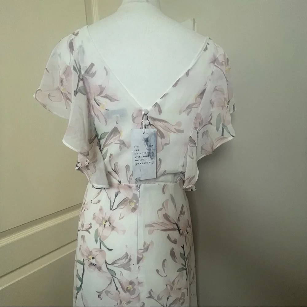 Warehouse Size 10 Frill Wrap Button Maxi Dress Floral Pink White Bridesmaid Chic - Picture 9 of 11